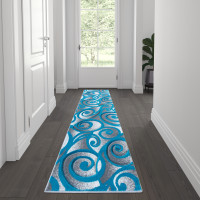 Flash Furniture ACD-RG241-27-TQ-GG Willow Collection Modern High-Low Pile Swirled 2' x 7' Turquoise Area Rug - Olefin Accent Rug - Entryway, Bedroom, Living Room
